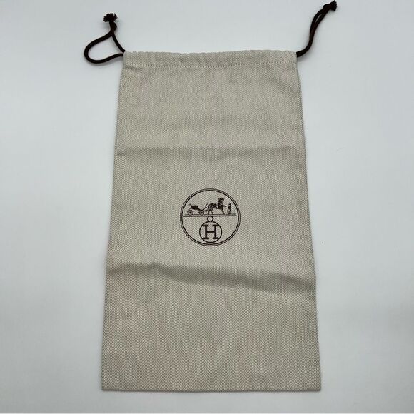 Authentic Hermes Cream/Brown Herringbone Dust Bag w/Brown Logo 13.25” x 9.5” - Picture 1 of 4